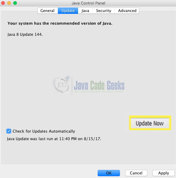 java update - Java Control Panel on macOs