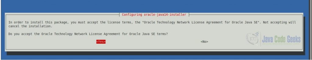 Oracle Java 14 License Agreement Window