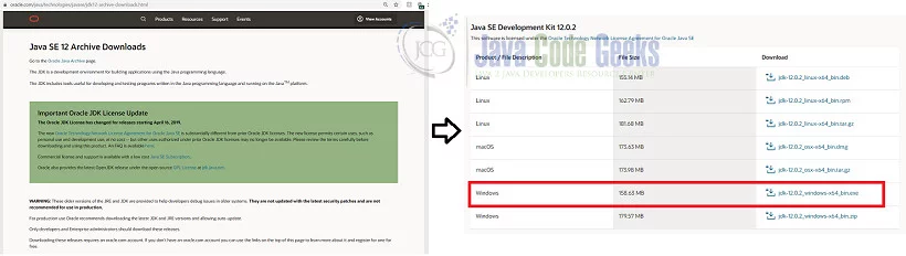 Java 12 - Oracle Archive download Page