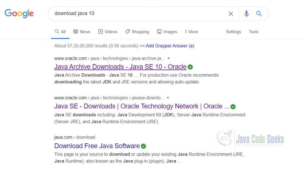 Java 10 - Google Search