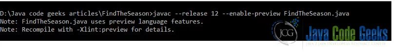 Java program compilation output