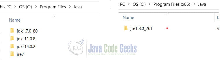 Uninstall Java - Installed java versions in program files