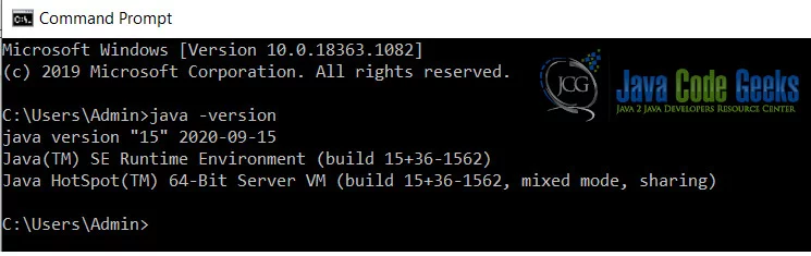 Oracle JDK version command output