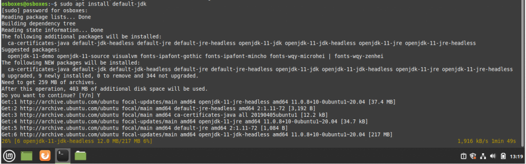install java linux mint - Output for command sudo apt install default-jdk