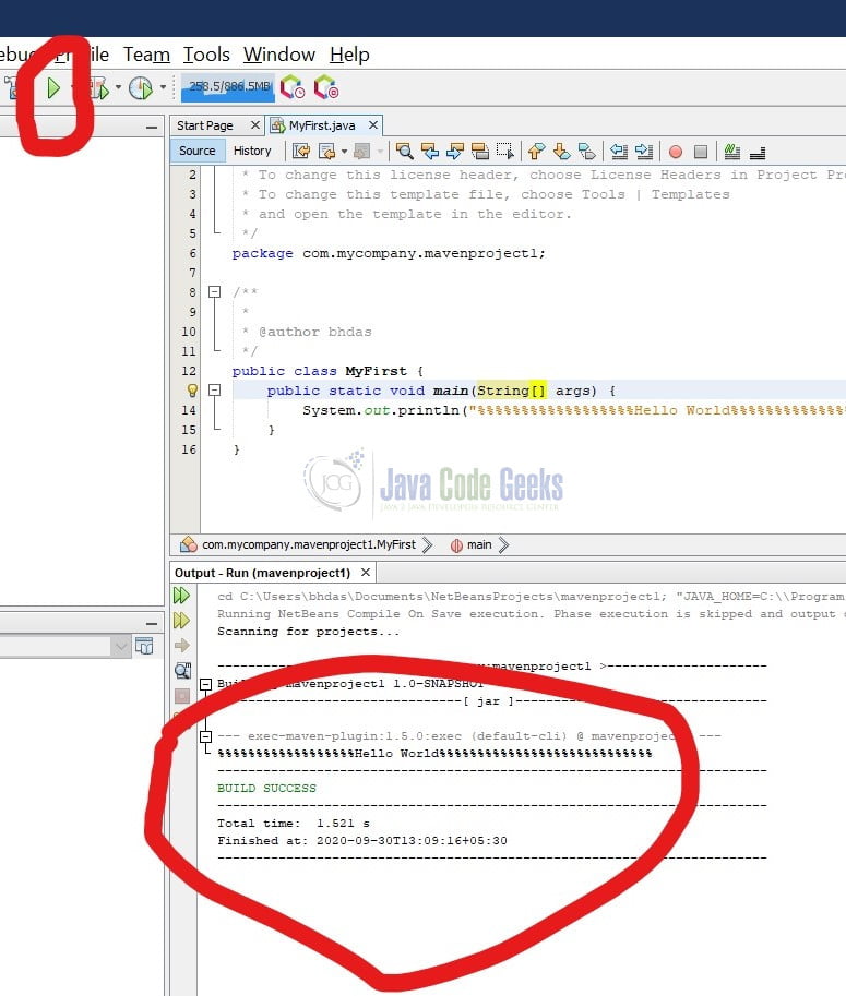 netbeans java - Click on Run