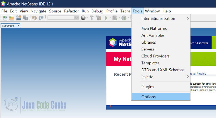 netbeans java - Options Menu