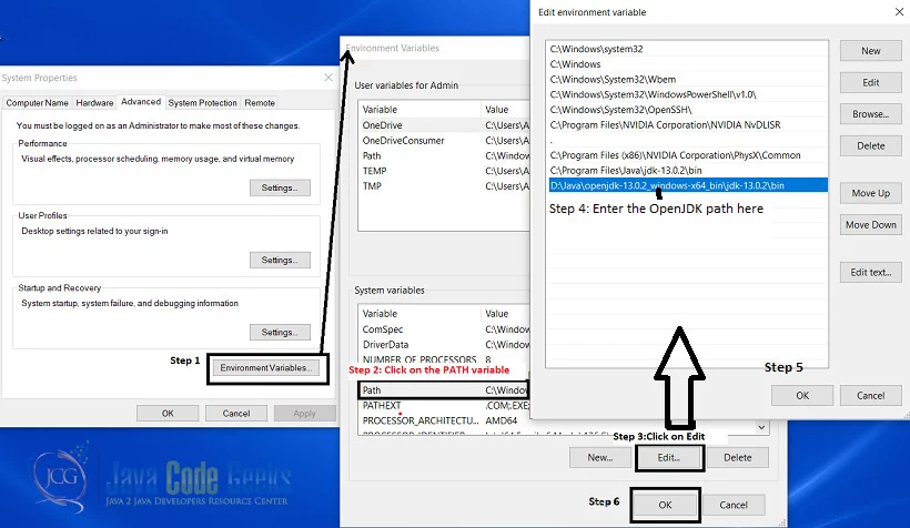 Setting the OpenJDK PATH through Environment variables