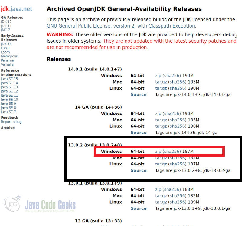 Java Development Kit - OpenJDK Archive Downloads page
