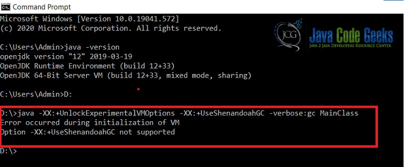 Java 12 Garbage Collector - Shenandoah GC not supported