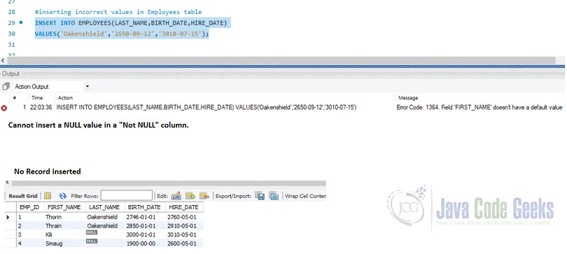 SQL Insert Query - 'Not Null' constraint violated
