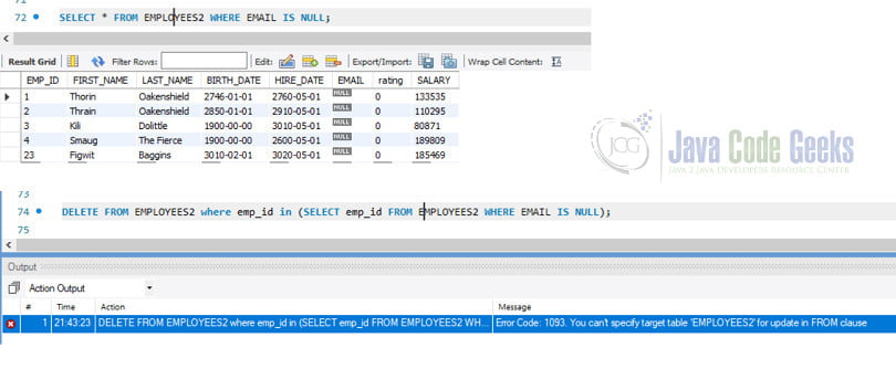 Error for same table in Subquery