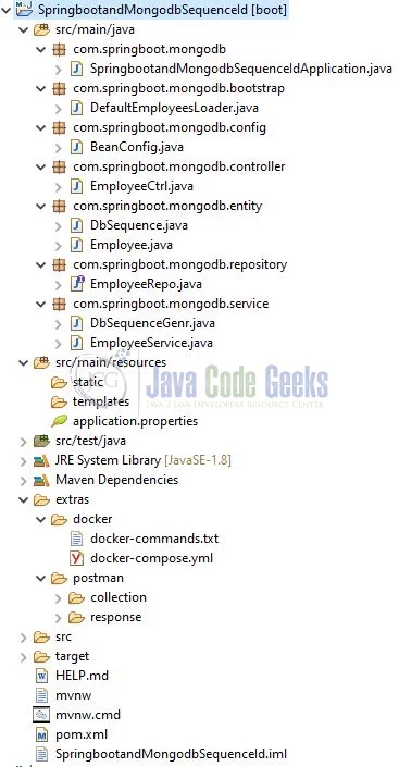 Spring Boot MongoDB Sequence - project structure