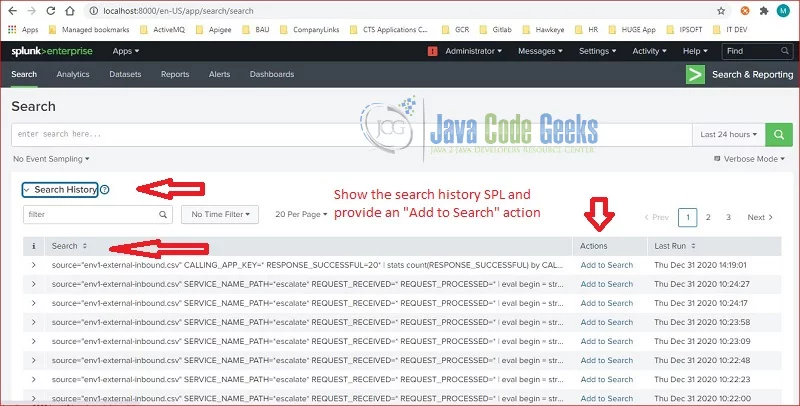 Splunk Basic Search - search history