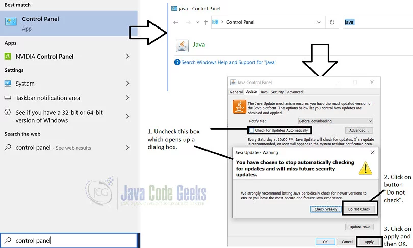 java update check - Disable auto updates through Control panel