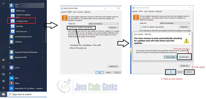 java update check - Disable Auto-updates.