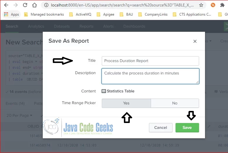 Splunk Reports - tile and time range