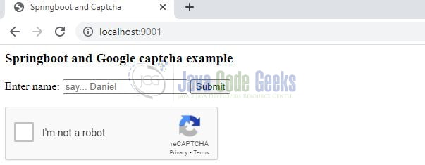 reCaptcha with Spring Boot - index page