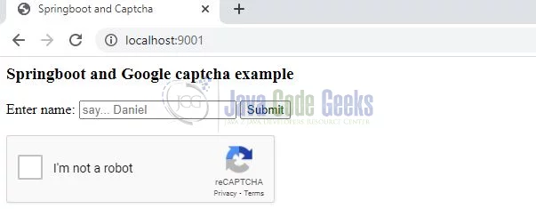 reCaptcha with Spring Boot - index page