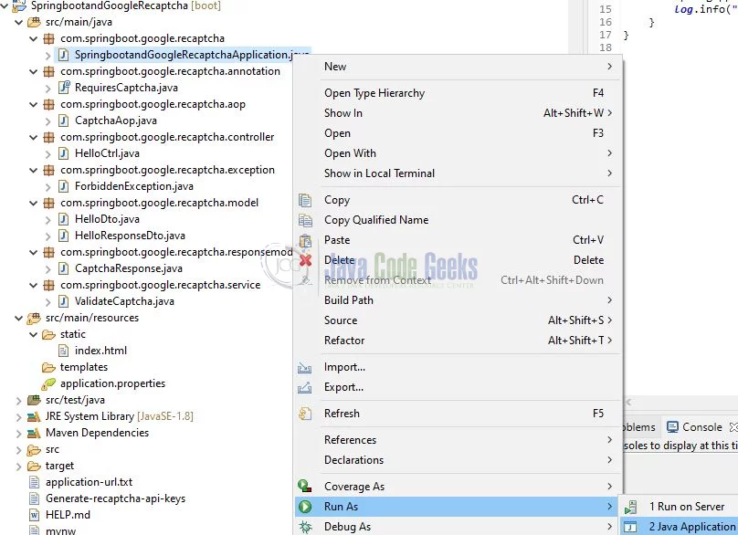 reCaptcha with Spring Boot - run the application