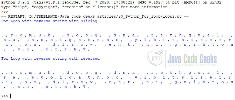 python For loop for a string in reverse order