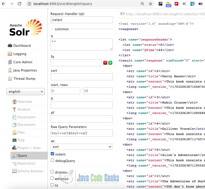 Solr Core per language - english core