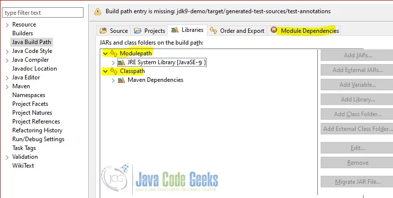 java 9 vs java 8 - java 9 build path