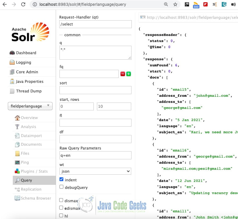 Solr Field per language - query results