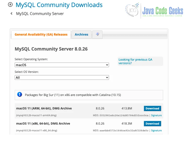 mysql download macos