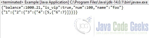 Fig. 1: Simple Java Example output.