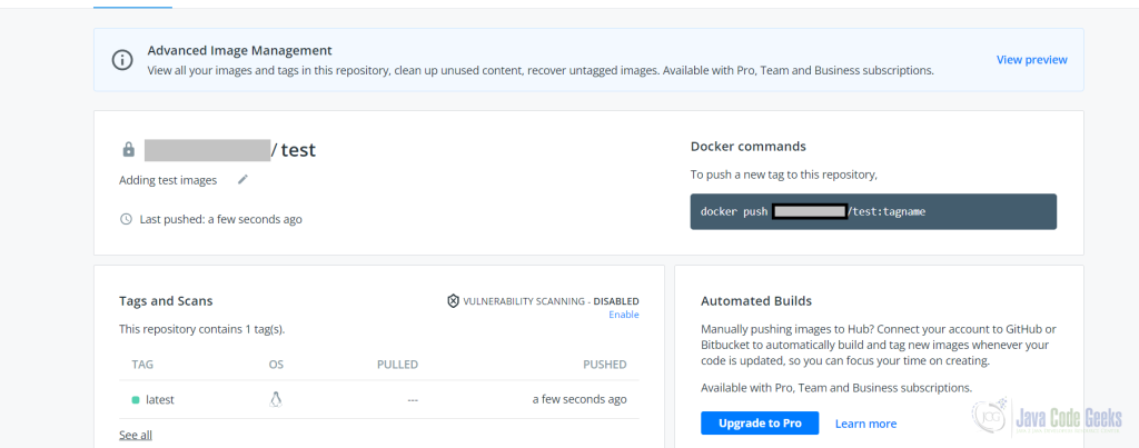 Docker hub private repository