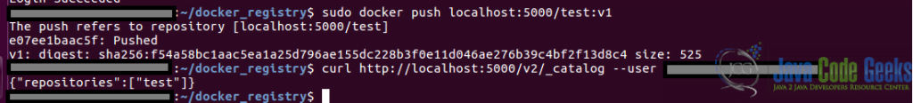 Push an image to local docker registry and list repositories from registry.