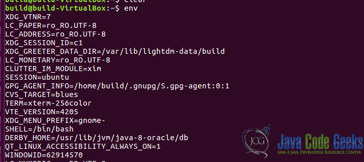 Output of the env command