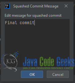 Window to set the commit message