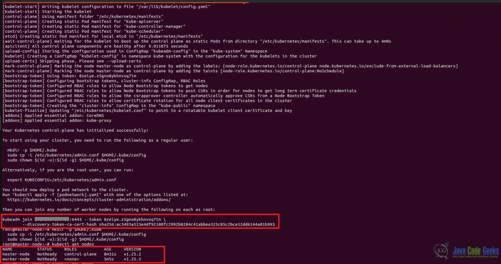 Output of the joined nodes into the cluster