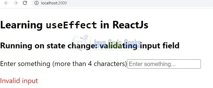 Fig. 4: Invalid input message of useeffect app
