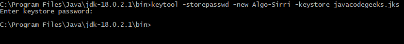 Fig. 6. Changing Java Keystore Password