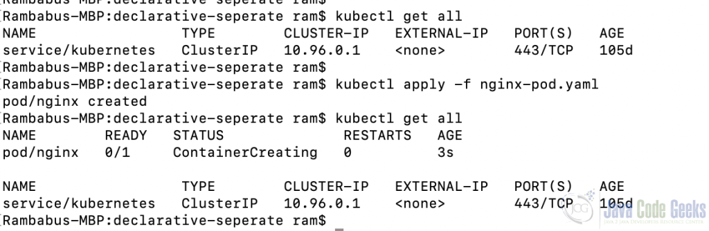 Fig-27:- The kubectl apply command to create nginx pod