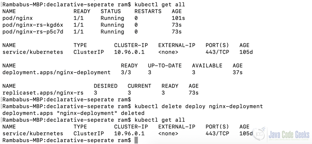Fig-30:- The kubectl delete nginx Deployment command