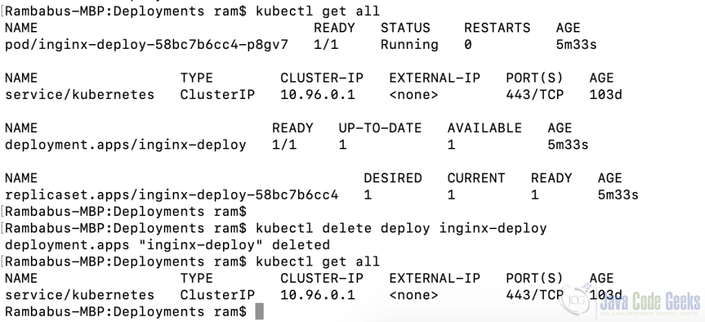 Fig-8:- Delete inginx Deployment without cascade option