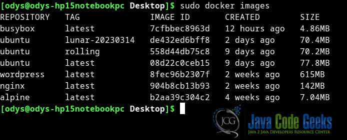 Fig. 1: docker images Command Output.