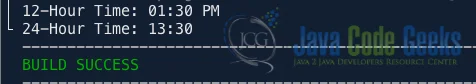 Fig 1: Output - convert 12-hr time format to 24-hr time format using SimpleDateFormat class in Java