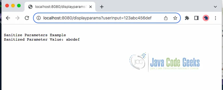 Fig 2: Sanitized output on a web browser